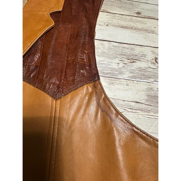 Larry Mahan Vintage Leather Vest Snakeskin Western Men's Size 42 Brown 1970 Soft - Picture 7 of 10